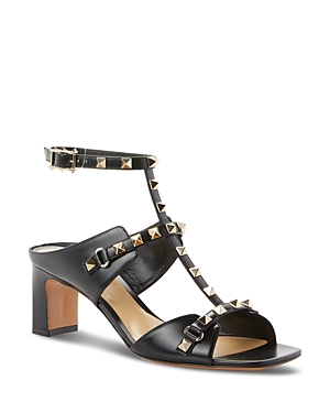 Shop Valentino Women's Square Toe Pyramid Studded High Heel Sandals In Black
