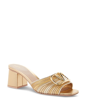 Shop Valentino Women's Square Toe Logo High Heel Sandals In Gold