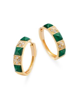 Bloomingdale's Fine Collection Malachite & Diamond Small Hoop Earrings in 14K Yellow Gold