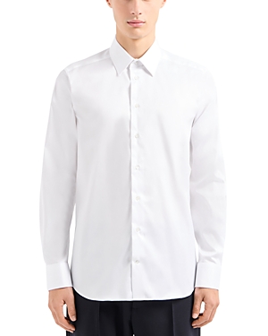 Emporio Armani Cotton Stretch Solid Regular Fit Button Down Shirt In Solid White