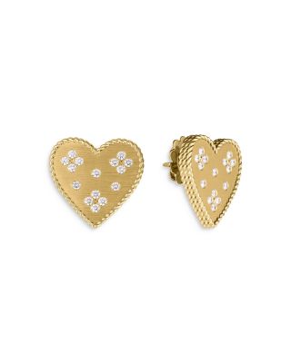 Roberto Coin 18K Yellow Gold Diamond Venetian Princess Heart Stud Earrings