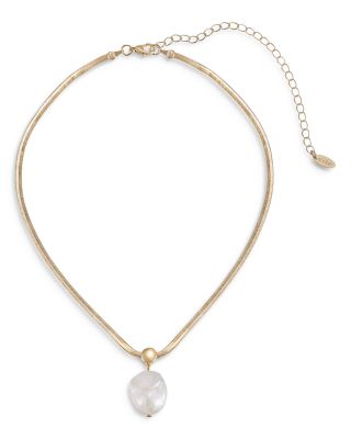 Baroque Pearl Pendant Snake Chain Necklace in 18K Gold Plated, 16&amp;quot;