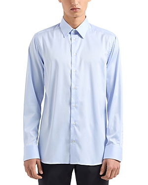 Shop Emporio Armani Cotton Stretch Solid Regular Fit Button Down Shirt In Solid Medi