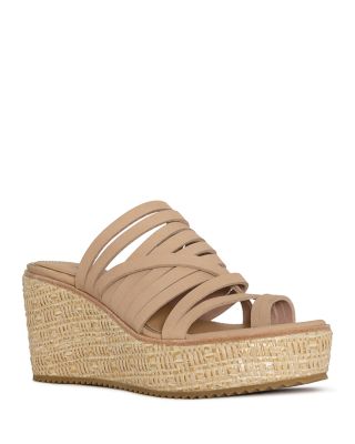 Women's Leather Toe Loop Wedge Slide Sandals