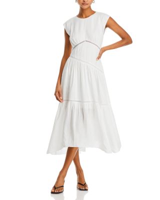 FRAME Lace Inset Handkerchief Hem Linen Blend Midi Dress in White | Smart  Closet
