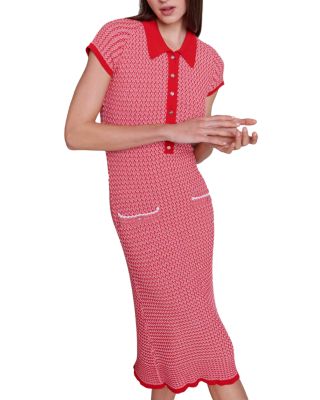 maje red polo midi dress Backless linen-blend maxi dress Red dots print for Women