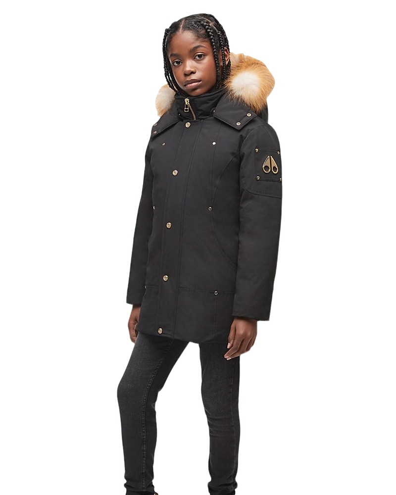 Moose Knuckles Unisex Gold Parka With Shearling Hood In Black/black Shearling