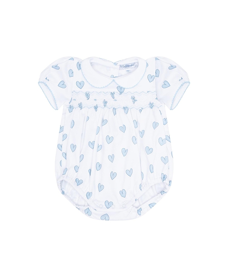 Nellapima Blue Heart Print Smocked Bubble - Baby In Blue Heart Print