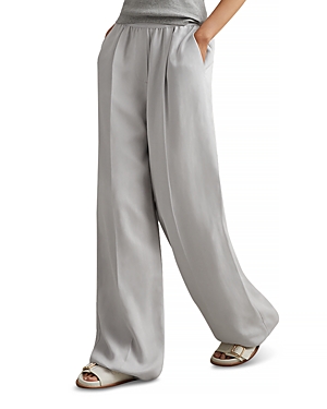 Reiss Light Blue Petite Lyocell Linen Wide Leg Trousers In Light Blue
