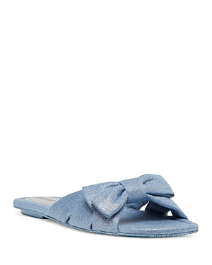 Stuart Weitzman Sofia Metallic Denim Bow Slide Sandals In Blue