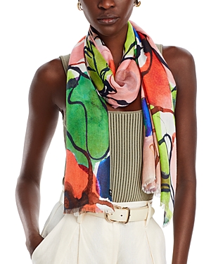 Shop Fraas Abstract Floral Scarf In Pink/multi