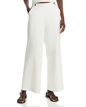Aqua Button Tab High Rise Ankle Wide Leg Trousers - 100% Exclusive In White