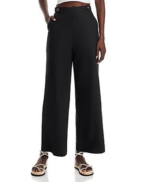 Aqua Button Tab High Rise Ankle Wide Leg Trousers - 100% Exclusive In Black