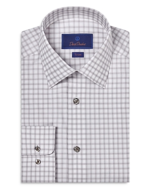 Shop David Donahue Dobby Twill Check Trim Fit Dress Shirt In White/ Pearl