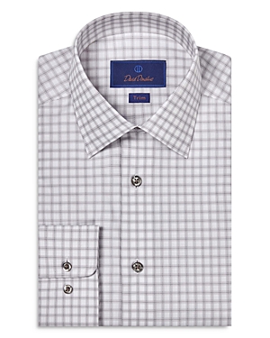 David Donahue Regular Fit Dobby Diagonal Cotton Dress Shirt In White/ Pearl