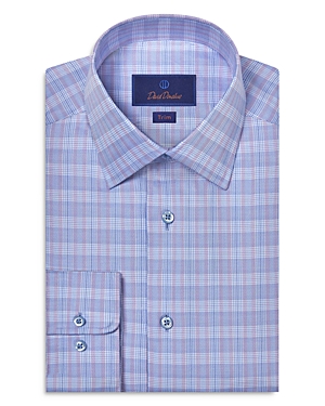Shop David Donahue Twill Check Trim Fit Dress Shirt In Blue/lilac