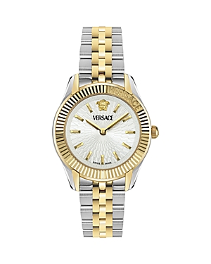 Shop Versace Greca Time Petite Watch, 30mm In Silver/gold
