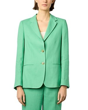 Gerard Darel Barbara Linen Blend Single Breasted Blazer In Emerald