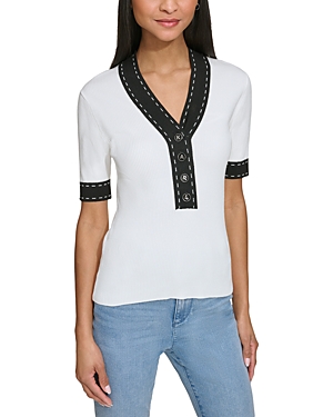 Karl Lagerfeld Short Sleeve Sweater In Soft White/black
