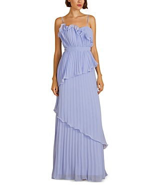 Shop Amur Cassy Pleated Gown In Grape Hyacinth