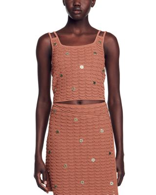 Sandro Gwen Embellished Crochet Crop Top