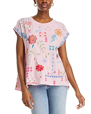 Shop Johnny Was Katie Embroidered Raw Hem Tee In Taffy