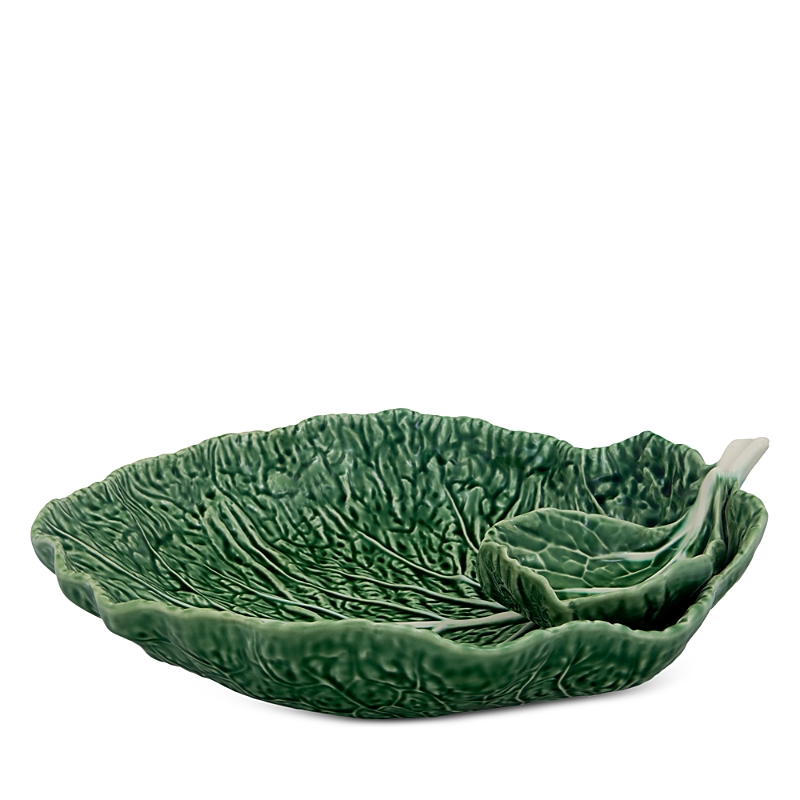 Bordallo Pinheiro Cabbage Chips And Dip Bowl, Green - 13" In Green