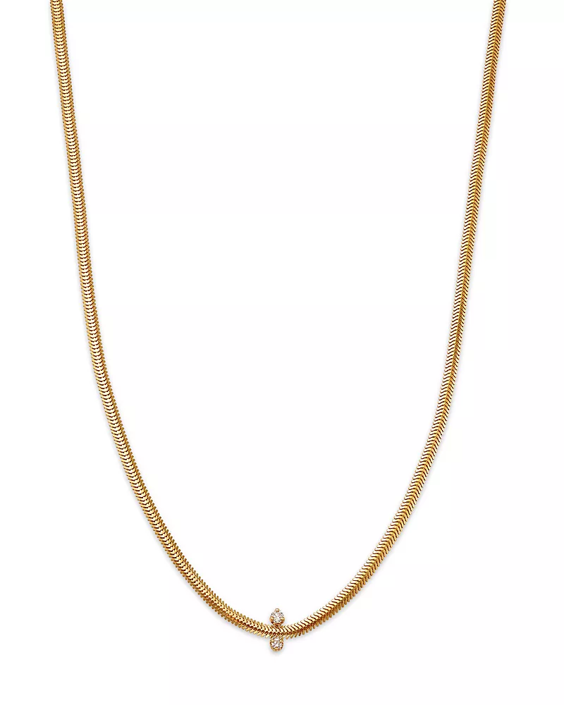 Zoe Chicco 14K Yellow Gold Mixed Prong Damond Snake Chain Necklace, 16