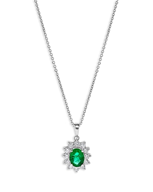 Bloomingdale's Emerald & Diamond Halo Starburst Pendant Necklace In 14k White Gold In Emerald/white