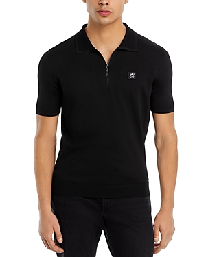 Shop Hugo Sayfong Short Sleeve Quarter Zip Polo Sweater In Black