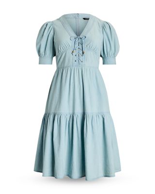 Ralph Lauren Plus Size Cotton Chambray Lace Up Dress | Bloomingdale's Women