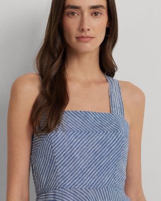 knee length dresses for ladies Birdie Linen Square Neck Mini Dress- Cashmere Blue – Rooted Boutique main image 1