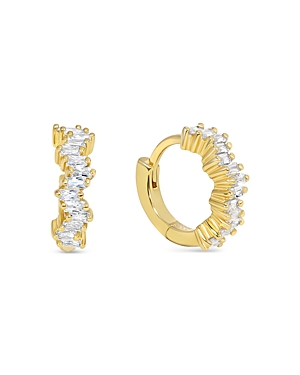 Shop Jackie Mack Designs Gamma Cubic Zirconia Zigzag Huggie Hoop Earrings In Gold