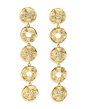 Shop Jackie Mack Designs Allure Cubic Zirconia Textured Disc Drop Earrings In Gold