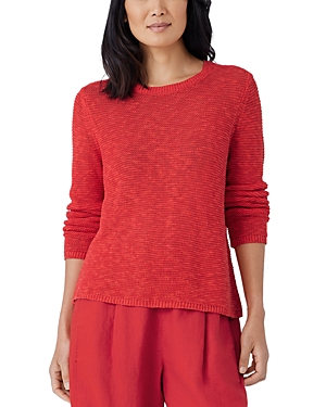 Eileen Fisher Slubby Crewneck Linen-cotton Sweater In Flame