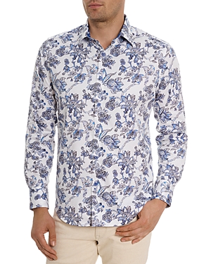 Shop Robert Graham Sea Bloom Cotton Blend Printed Woven Shirt In Multi