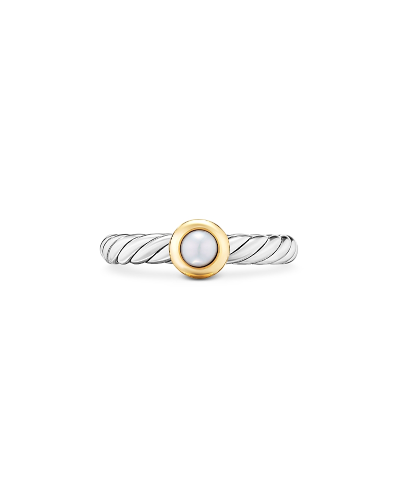 David Yurman Petite Cable Flex Ring in Sterling Silver with 14K Yellow Gold and Pearl, 2.8mm