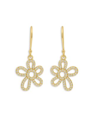 AQUA - Pav&eacute; Open Flower Drop Earrings, 0.8"L - Exclusive