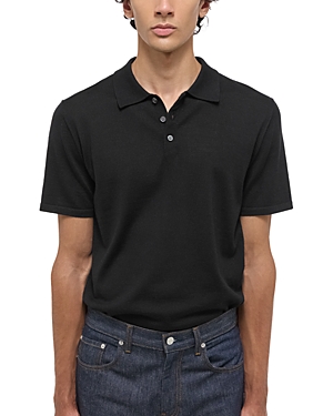 Shop Helmut Lang Wool & Silk Fine Gauge Knit Relaxed Fit Polo Shirt In Black