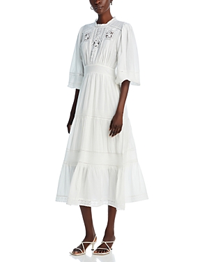 Vanessa Bruno Clay Lace Detail Cotton Midi Dress In Blanc