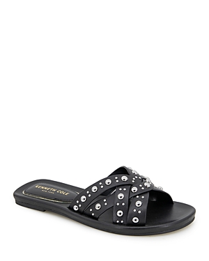 Kenneth Cole Women's Julia Square Toe Studded Strappy Slide Sandals In Black