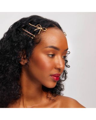 Metal Enamel Puffy &amp; Bow Bobby Pins - Rosewood, Set of 8