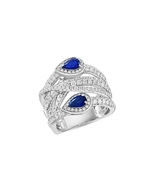 Bloomingdale's Blue Sapphire & Diamond Crossover Ring In 14k White Gold In Blue/white