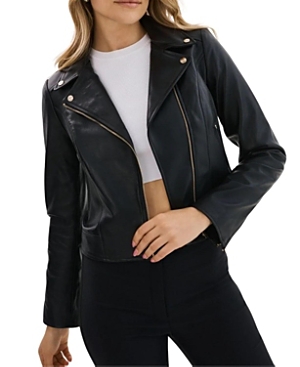 Lamarque Kelsey Leather Biker Jacket In Black