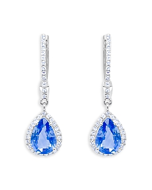 Shop Meira T 14k White Gold Blue Sapphire & Diamond Huggie Hoop Earrings In Blue/white