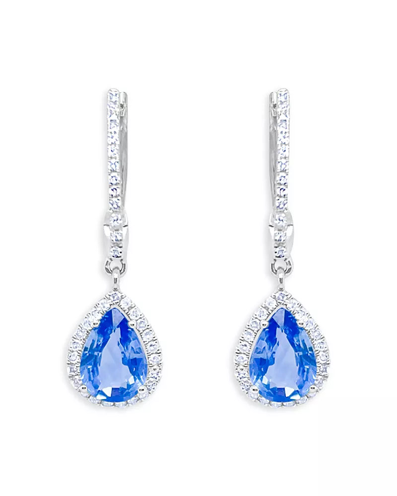 Meira T 14K White Gold Blue Sapphire & Diamond Huggie Hoop Earrings