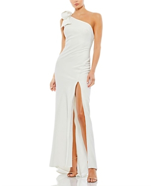Mac Duggal Bow One Shoulder Evening Gown In White