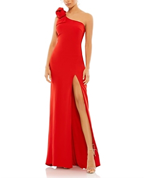 Mac Duggal V-neck Sleeveless Thigh-slit Jersey Gown In Red