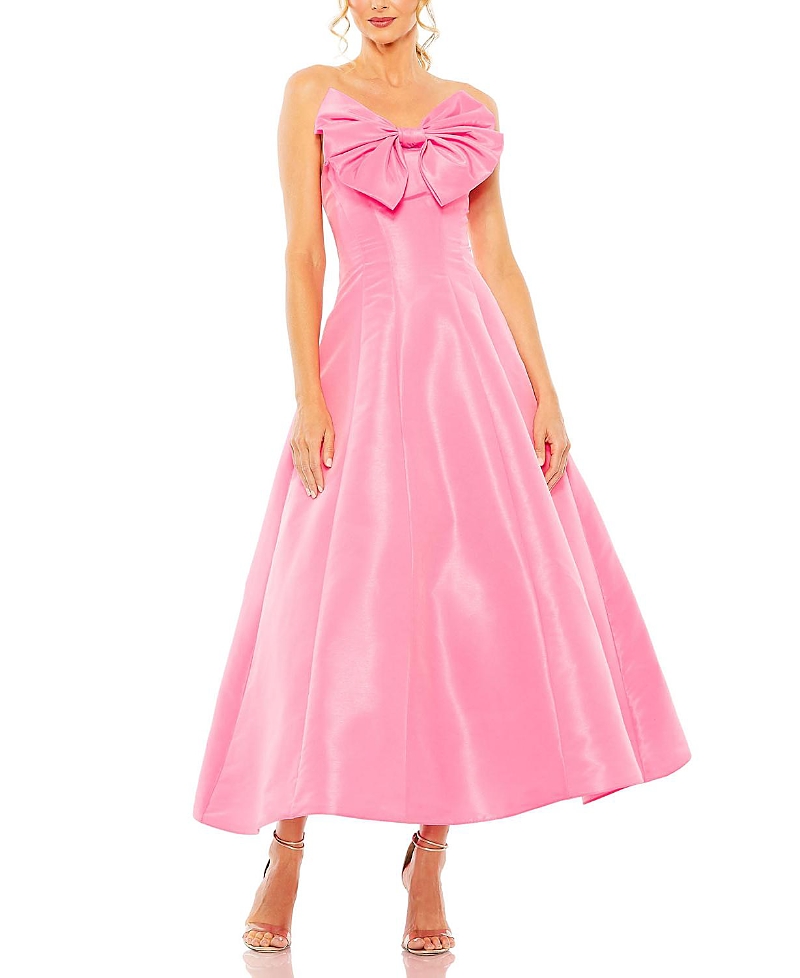 Mac Duggal Strapless Ballgown With Bow Detail In Candy Pink