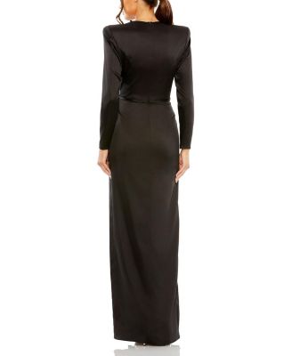 Long Sleeve Structured Bow Draped Gown